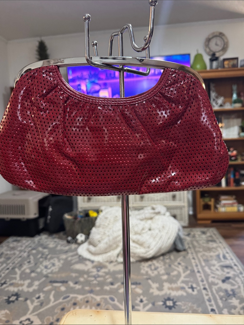 Express Red Perforated Frame Clutch